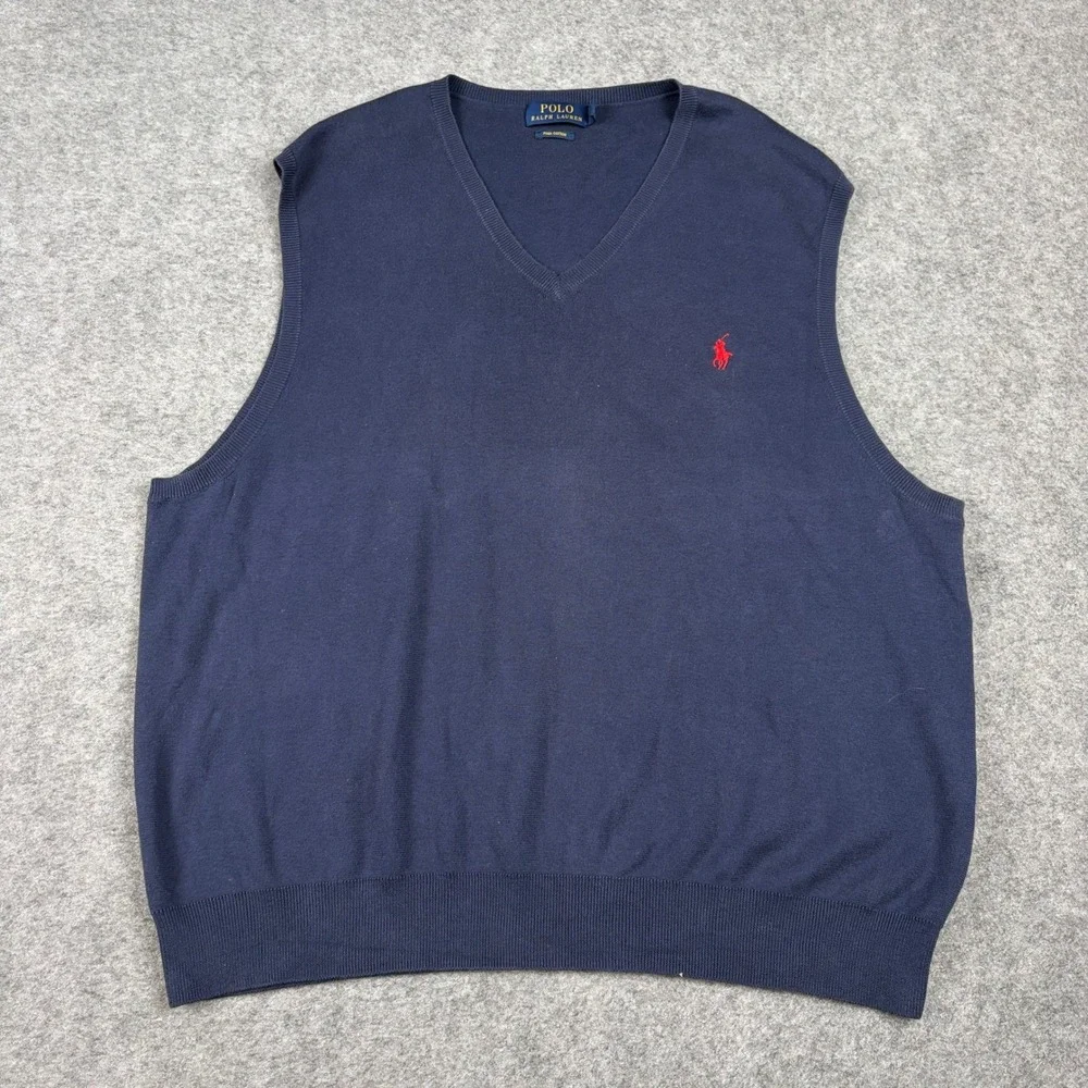 Polo Ralph Lauren Sweater Vest Mens 2XL Navy Blue Pima Cotton V-Neck Preppy Golf
